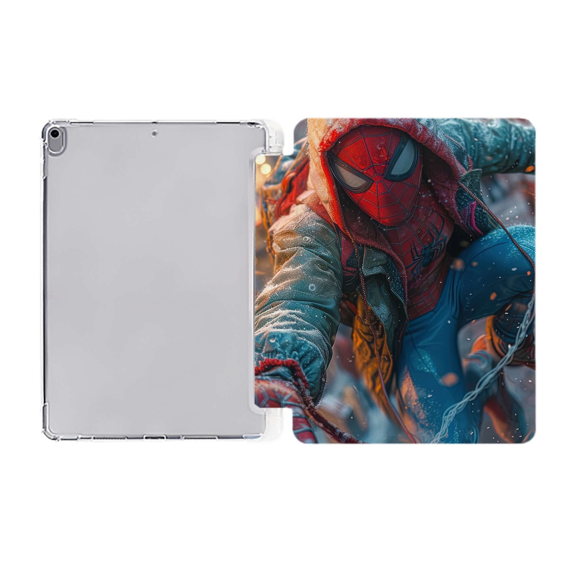 （画像用） Spider Man スパイダーマン IPad ケース ペン収納付き 三つ折りスタンド PUレザー×シリコン 対応機種9.5/10.5/10.9インチ